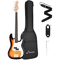 Los mejores  - Donner 4 cuerdas Bajo Eléctrico Tamaño Completo con bolsa- correa de guitarra y cable de guitarra (Sunburst- DPB-510S)